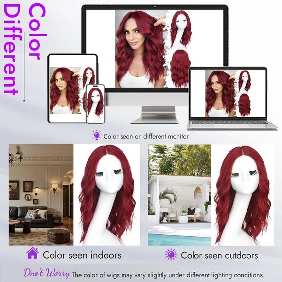 Berry Red Long Wavy Wig for Women, Pre-Cut HD Lace Natural Hairline, Glueless - Picture 5 of 5